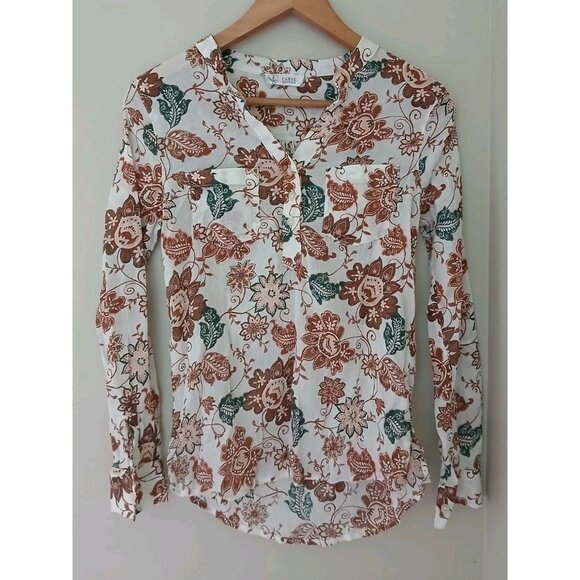 Carve Designs Dylan Gauze Blouse Size XS White Floral Organic Cotton Tab Sleeve - Picture 1 of 9